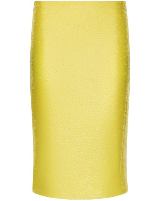 Dolce & Gabbana Yellow Sequin-embellished Pencil Skirt