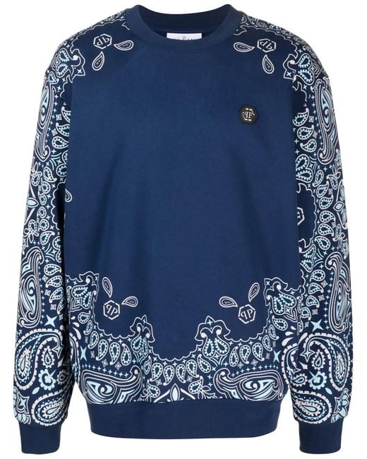 Philipp Plein Blue Bandana-Print Cotton Sweatshirt for men