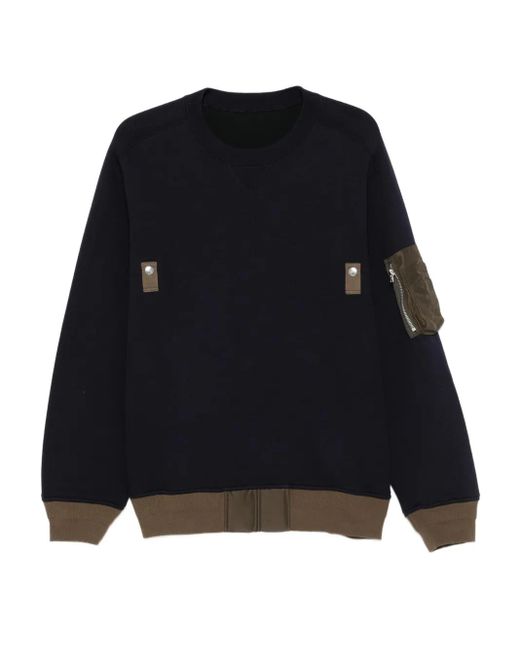 Sacai Black Panelled Zip-Fastening Sweater for men