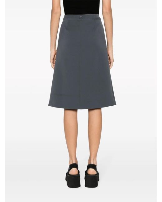 Courreges Blue A-Line Cotton Midi Skirt