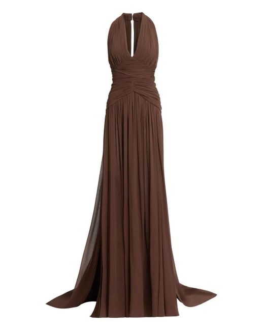 Vestido largo con cuello halter Elie Saab de color Brown