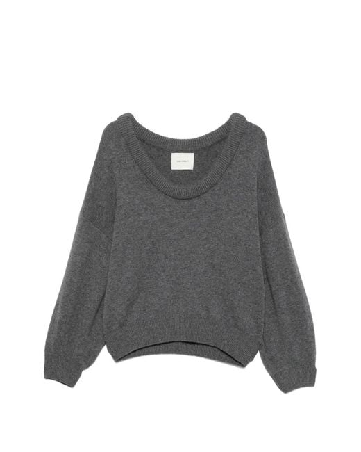 Lisa Yang Gray Doria Scoop-Neck Long-Sleeve Sweater