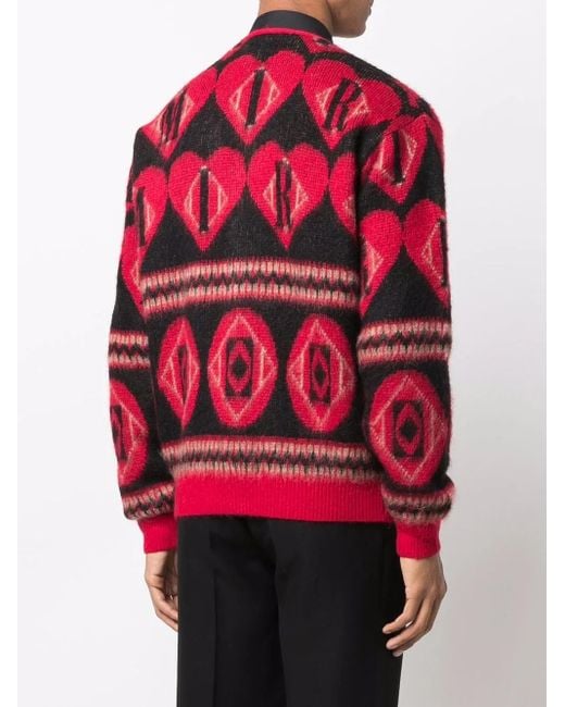 Amiri Red Logo Heart Intarsia-Knit Cardigan for men