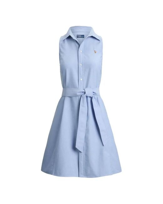 Polo Ralph Lauren Blue Belted Sleeveless Shirt Dress