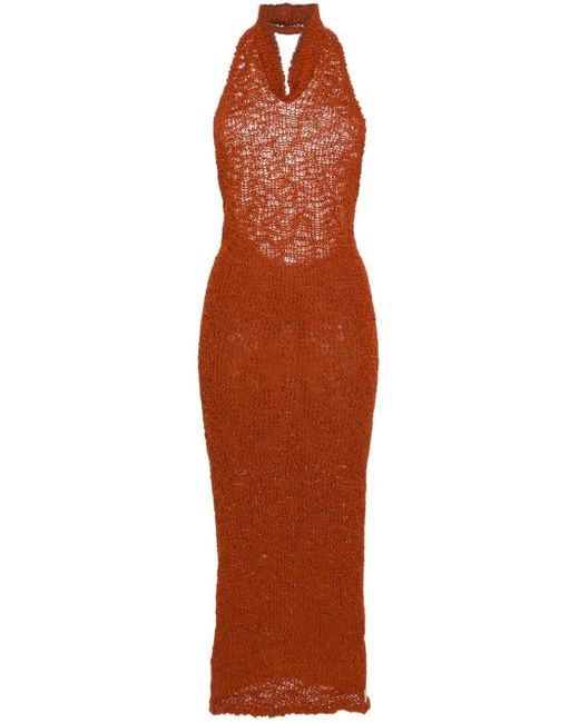 Robe longue en crochet à dos-nu Alexandre Vauthier en coloris Orange