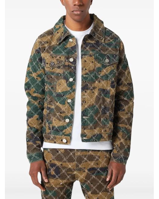 GUAPI Camo Embellished Denim Jacket in Green for Men | Lyst