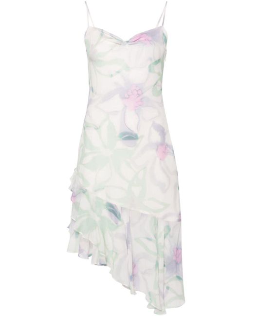 Claudie Pierlot White Floral-print Asymmetric Midi Dress