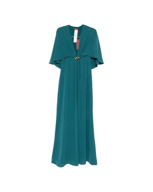 Max Mara Green Cape-Effect-Tone-Detail Maxi Dress