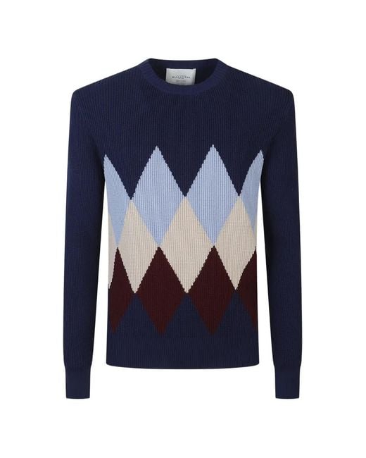 Ballantyne Blue Argyle Crew-Neck Sweater for men