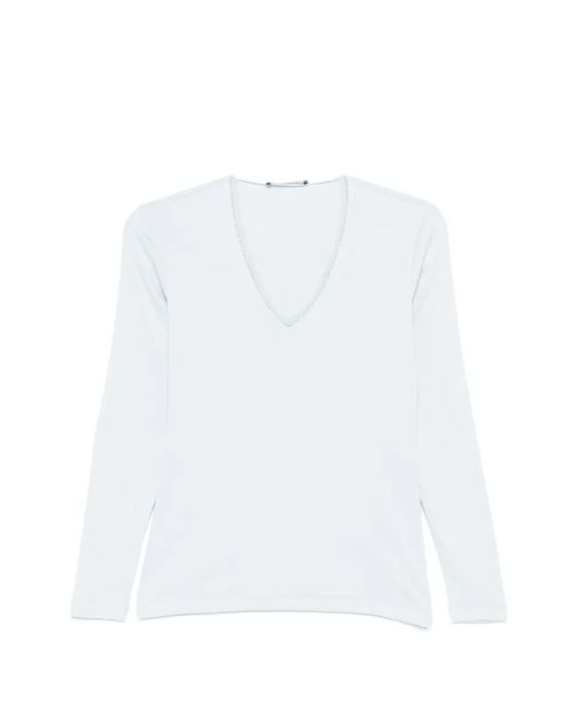 Fabiana Filippi White V-Neck Long-Sleeved Sweater