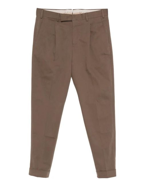 PT Torino Gray Pleated Cuffed Trousers for men