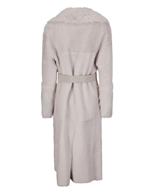 Desa Nineteenseventytwo Gray Shearling Belted Coat