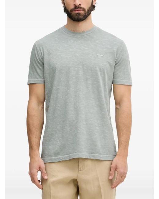 Gant Gray Logo-Embroidered Slub-Texture T-Shirt for men