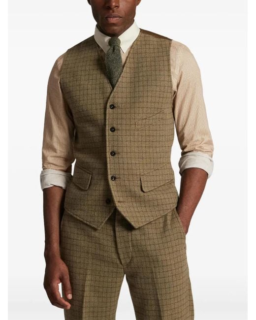 RRL Green Checked Wool Waistcoat for men