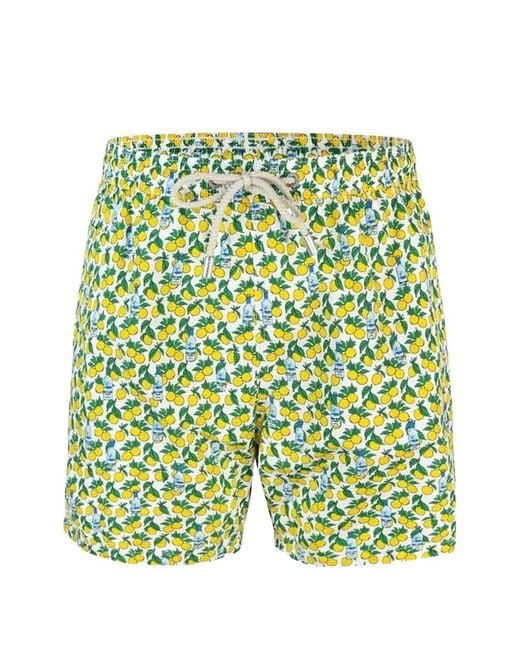 Mc2 Saint Barth Green Lemon-Print Drawstring Swim Shorts for men