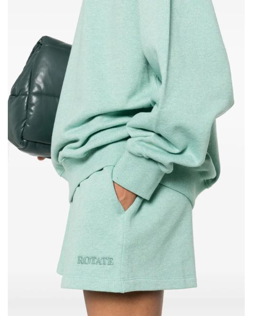 ROTATE BIRGER CHRISTENSEN Green Logo-Embroidered Mélange Shorts