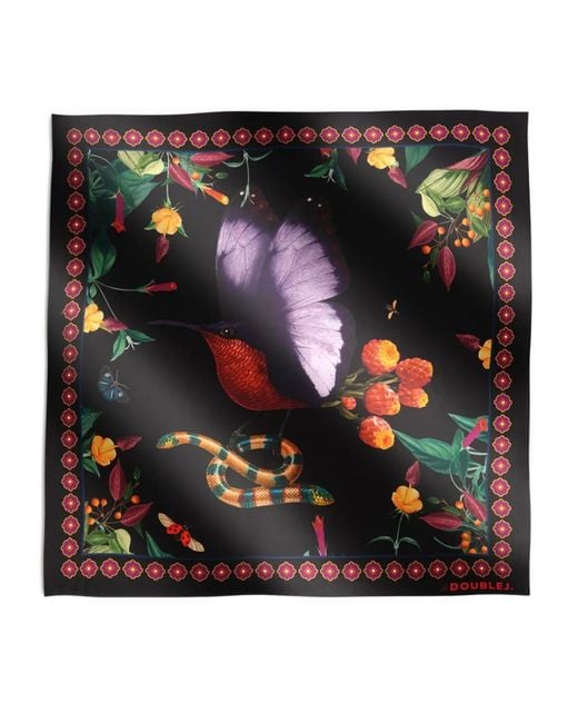 LaDoubleJ Black Floral Border Bird Scarf