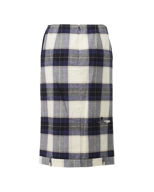 Pushbutton Blue Plaid-Pattern Midi Skirt