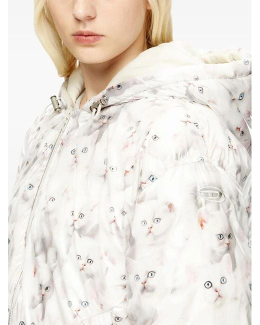 DIESEL Donsjack Met Kittenprint En Capuchon in het White