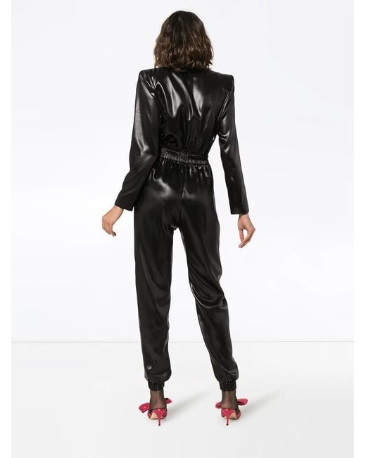 Philosophy Di Lorenzo Serafini Black Double-breasted Faux Leather Jumpsuit