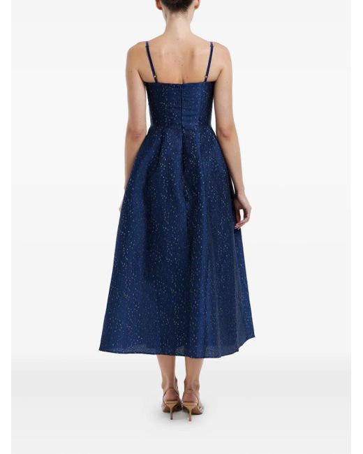 POST MERIDIEM Blue Jacquard Corset-Bustier Midi Dress