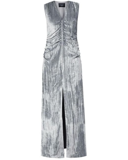 A.M.G Gray Zip-Up Velvet Maxi Dress