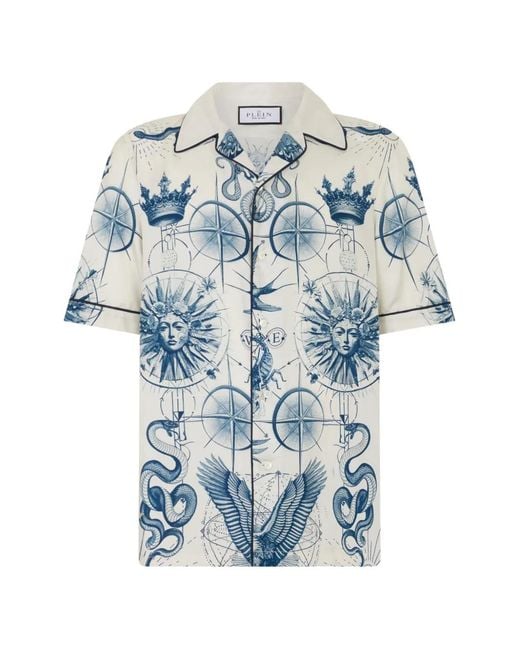 Philipp Plein Blue Printed Silk Shirt for men