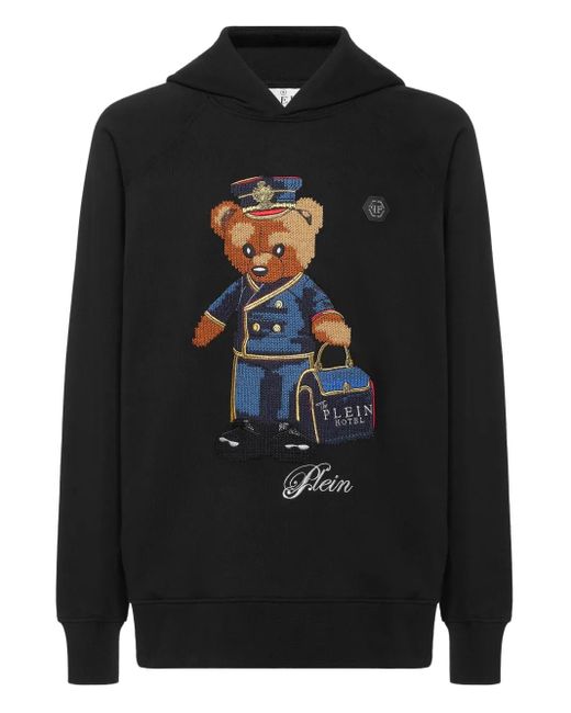 Philipp Plein Black Teddy Doorman Fleece Hoodie for men
