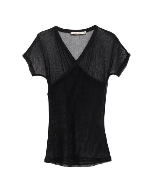 Paloma Wool Black Olimpia Sheer Wrap-Style T-Shirt