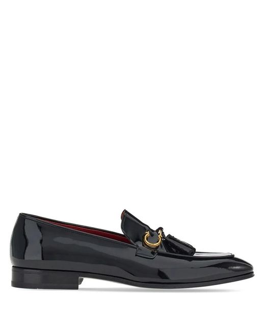 Ferragamo Black Gancini-Plaque Leather Loafers for men