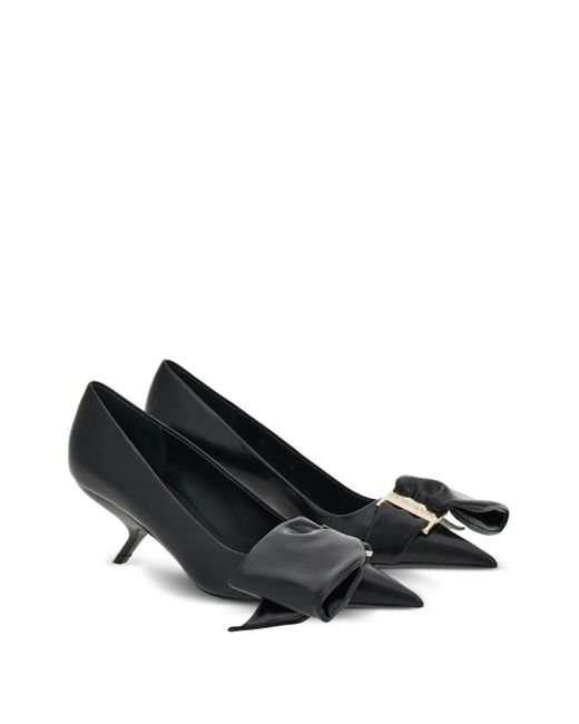 Ferragamo Black Soft Bow Leather Pumps