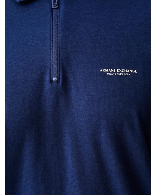 ARMANI EXCHANGE Blue Logo-Print Zip-Fastening Polo Shirt for men