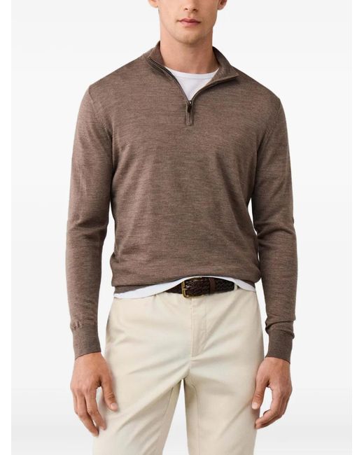 Hackett Brown Quarter-Zip Wool Sweater for men