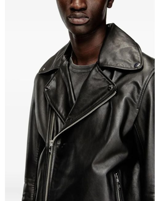 DIESEL Black L-Eo-Wrd Leather Jacket for men