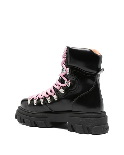 Ganni Black Chunky-Sole Combat Boots