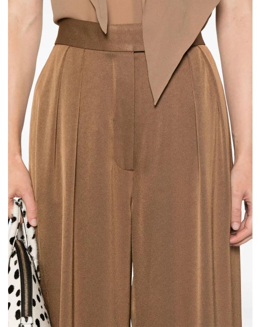 Alex Perry Brown Double-Pleat Satin Trousers
