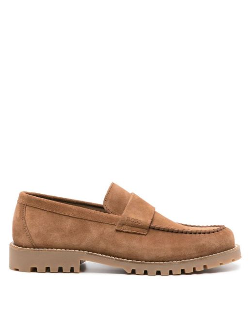 Boss Brown Penny-slot Suede Loafers for men