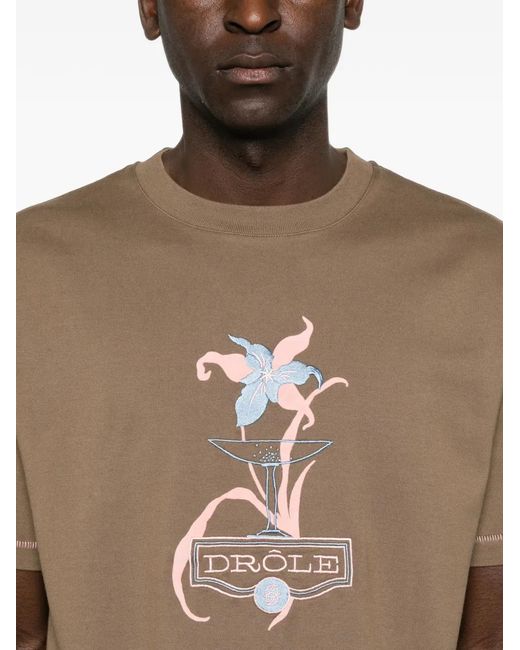 Drole de Monsieur Natural Graphic-Print Cotton T-Shirt for men