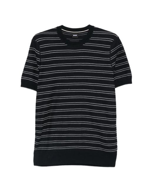 Boss Black Striped Short-Sleeve Sweater for men