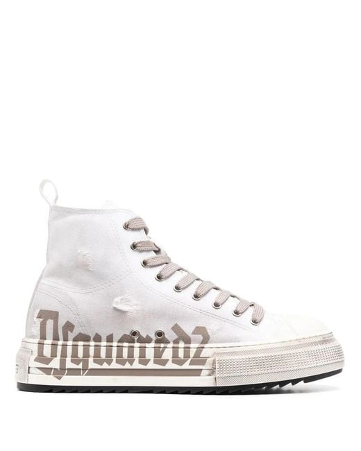 DSquared² White Logo-Print High-Top Sneakers for men
