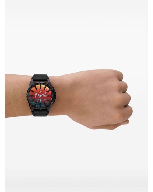 DIESEL Framed Armbanduhr mit schwarzem Armband aus Leder in Red für Herren