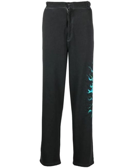 Roberto Cavalli Black Graphic-Print Straight Trousers for men