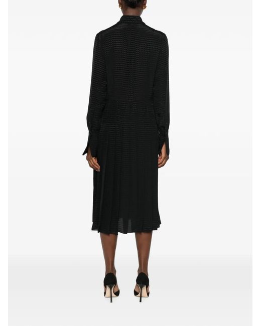 Fendi Black Pleated Zigzag-Pattern Midi Dress