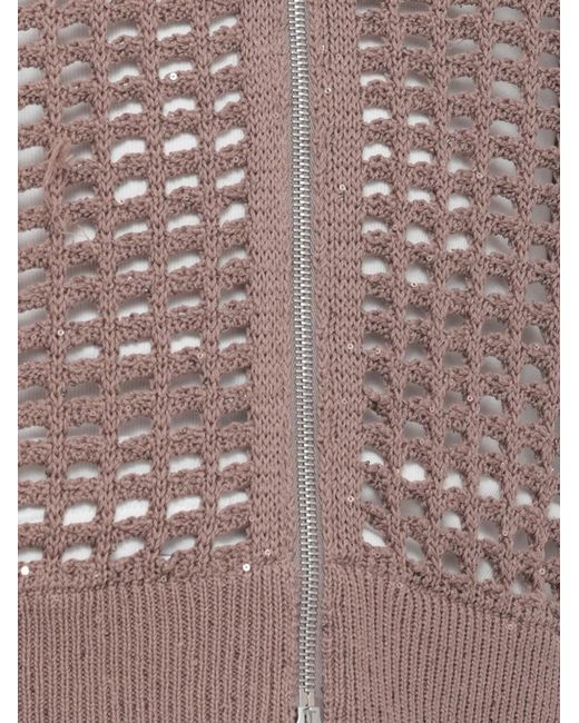 Peserico Brown Open-Knit Zip Cardigan