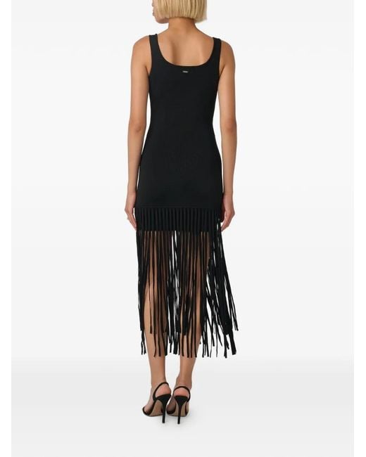 Toccin Black Roxanne Scoop-Neck Fringe-Detail Mini Dress