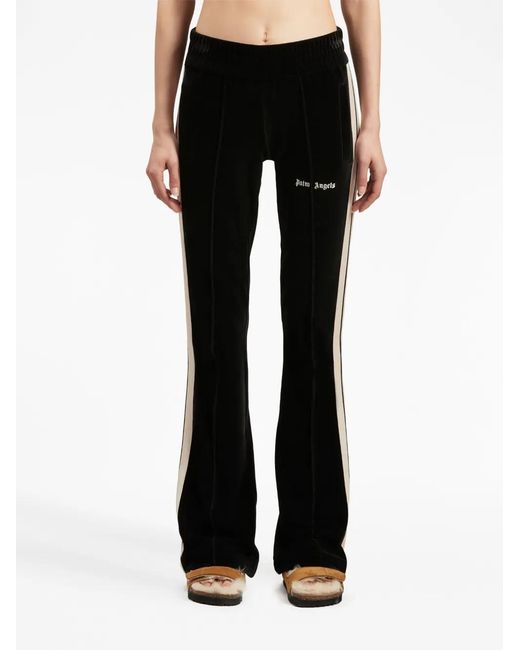 Palm Angels Black Stripe-Detail Velvet Track Pants