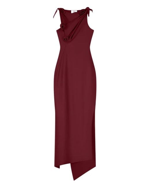 Coperni Red Flower Embellished Asymmetric Gown
