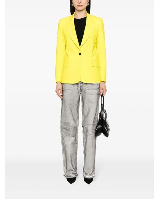 MSGM Yellow Single-Breasted Peak-Lapels Blazer