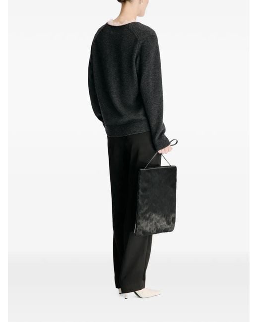 Loulou de Saison Black Leyla Lace-Trim V-Neck Sweater