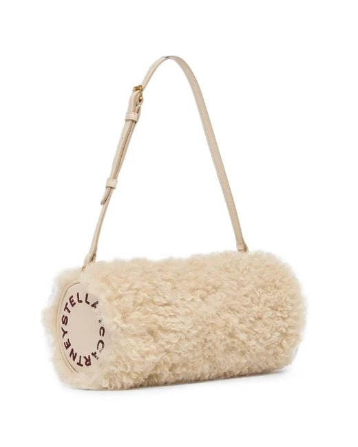 Stella McCartney Natural Logo-Patch Faux-Shearling Shoulder Bag